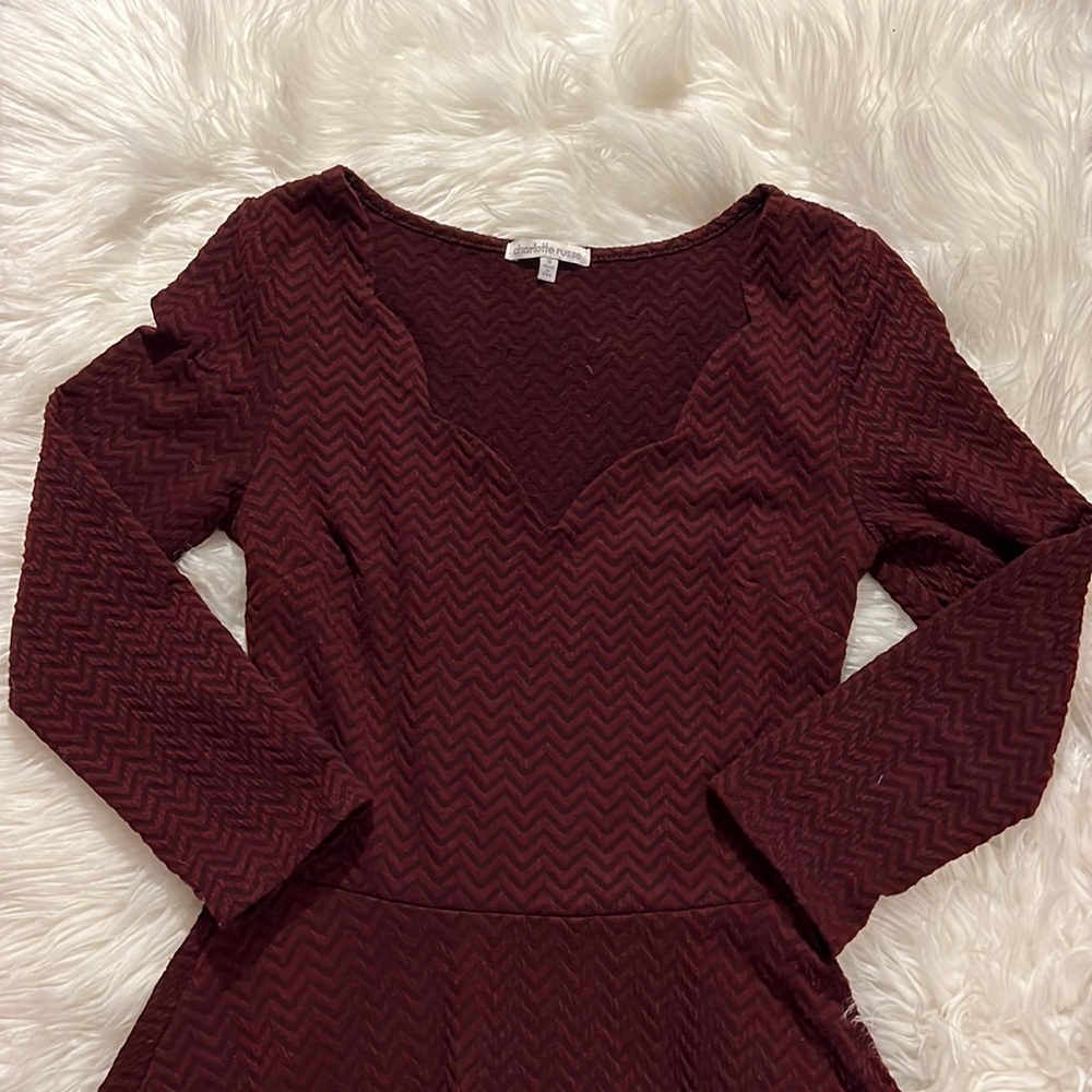 Charlotte Russe Size Small Dark Purple Wine Long Sleeve Dress Vee Cut Front